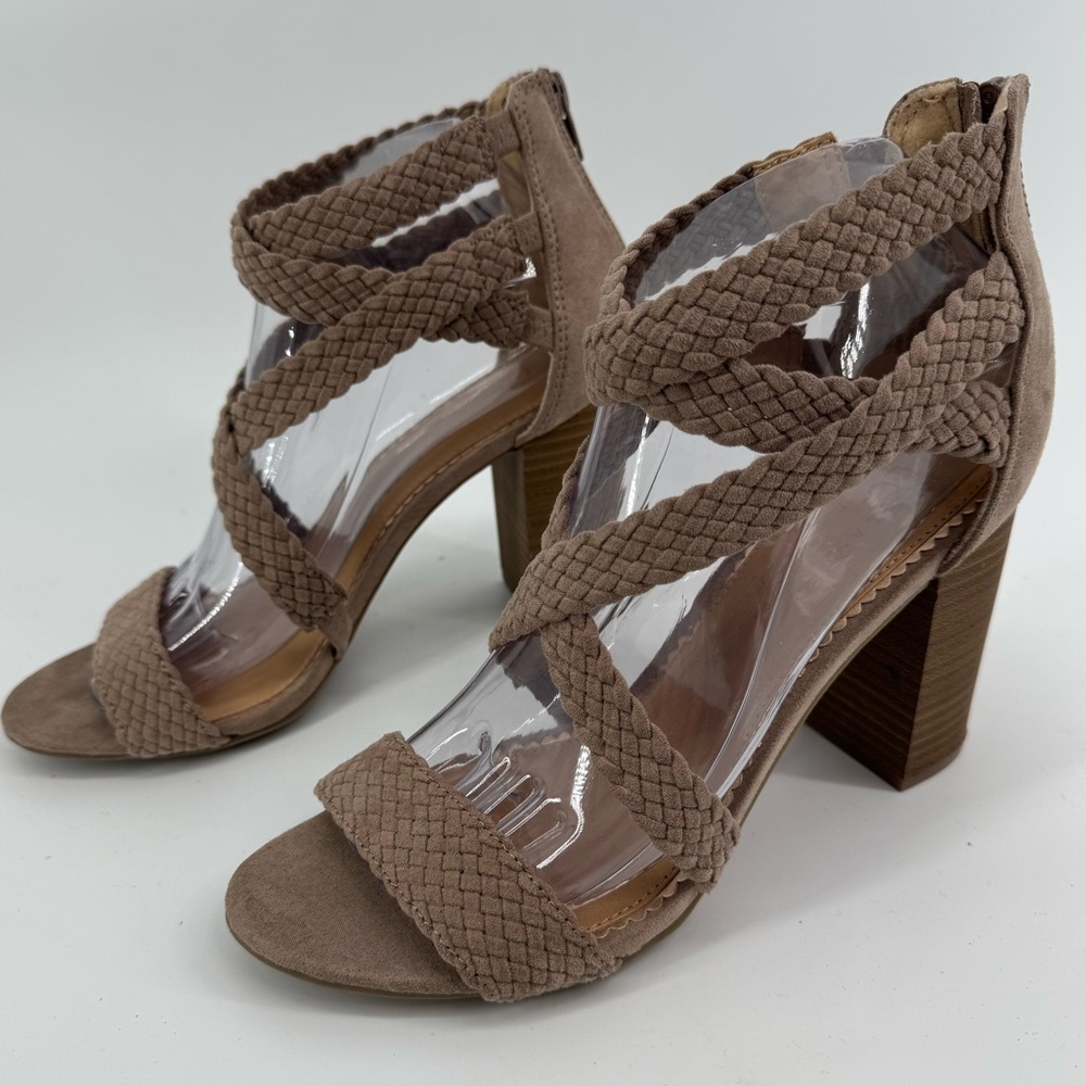 LC Lauren Conrad Aventurine women's 3" high-heel sandals in taupe Women's Sz 7.5